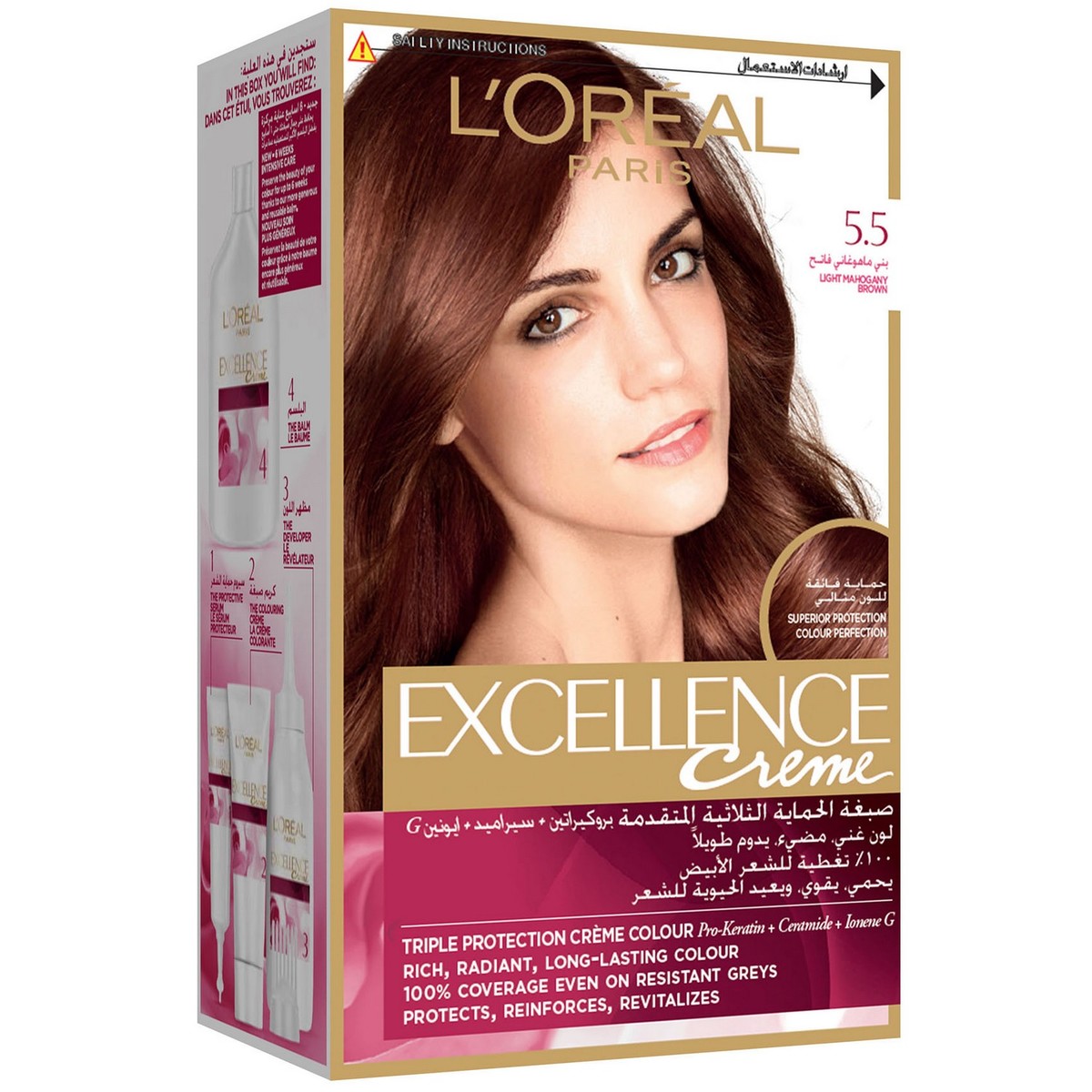 L'Oreal Excellence Hair Protection Crème Light Mahogany Brown no.5.5